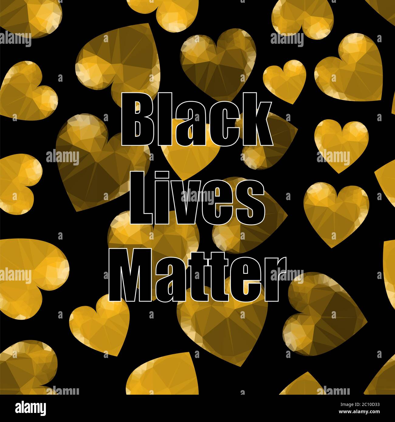 Black Lives Matter Banner con cuori per protesta su sfondo nero Foto Stock