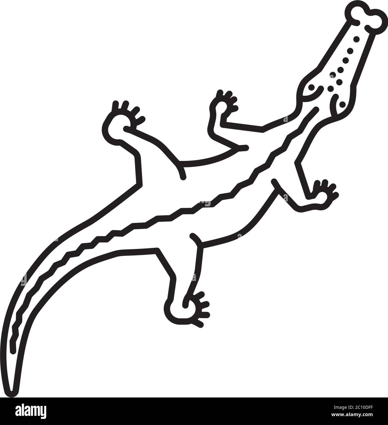 Icona della linea vettoriale ad angolo alto a coccodrillo, simbolo del contorno rettile. Illustrazione Vettoriale