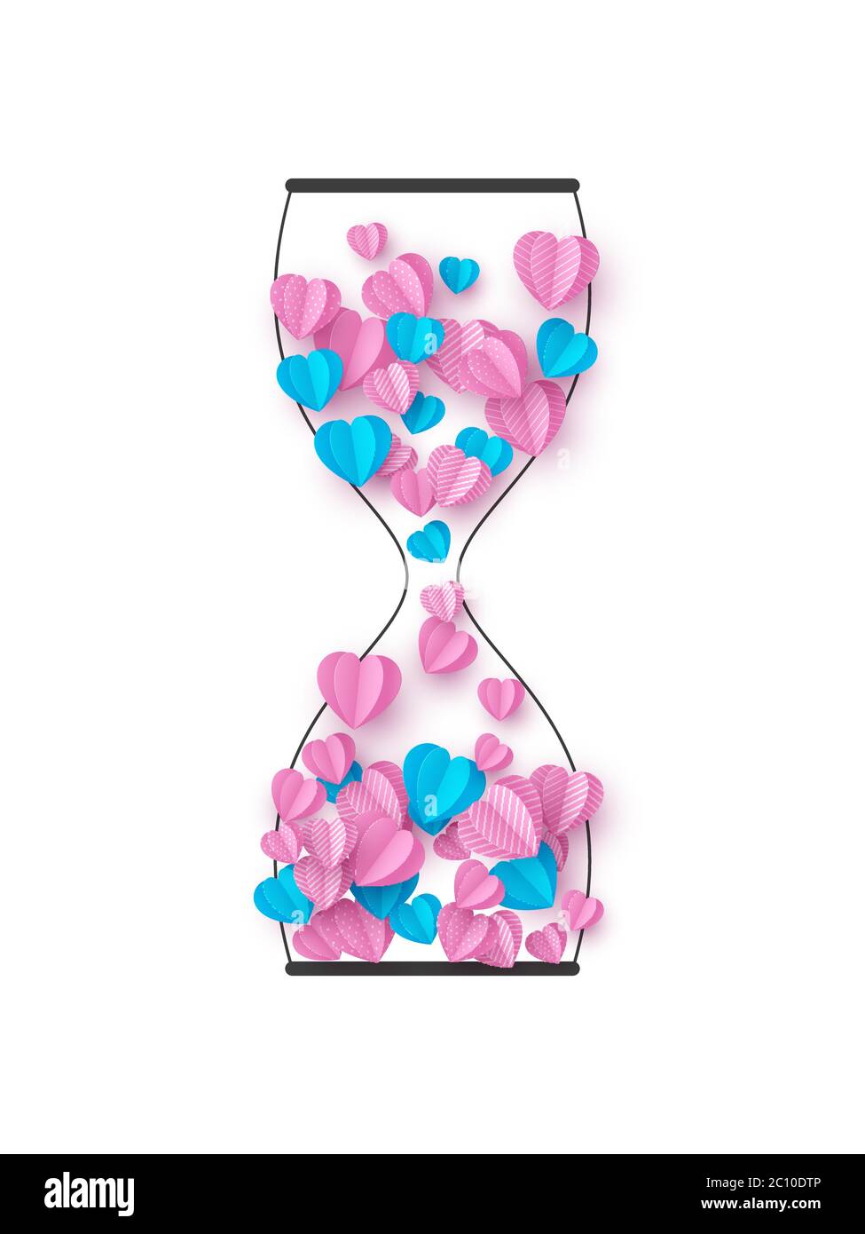 Clessidra con cuori rosa e blu. Illustrazione Vettoriale