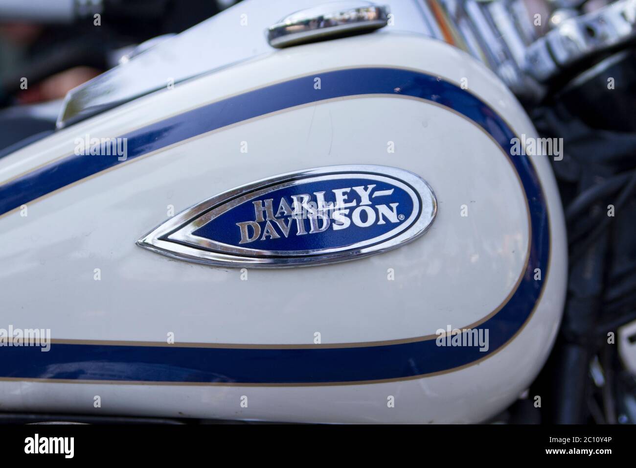 Dettaglio serbatoio carburante Harley Davidson, celebrazione del 1decimo anniversario, Roma, 15 giugno 2013 Foto Stock