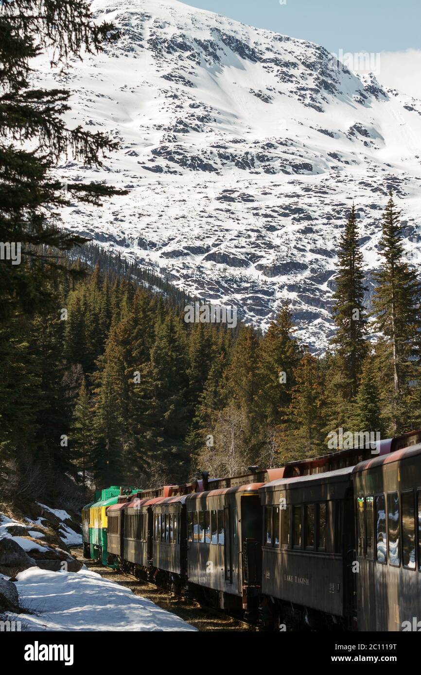 Ferrovia panoramica sul White Pass e percorso Yukon in Skagway Alaska Foto Stock