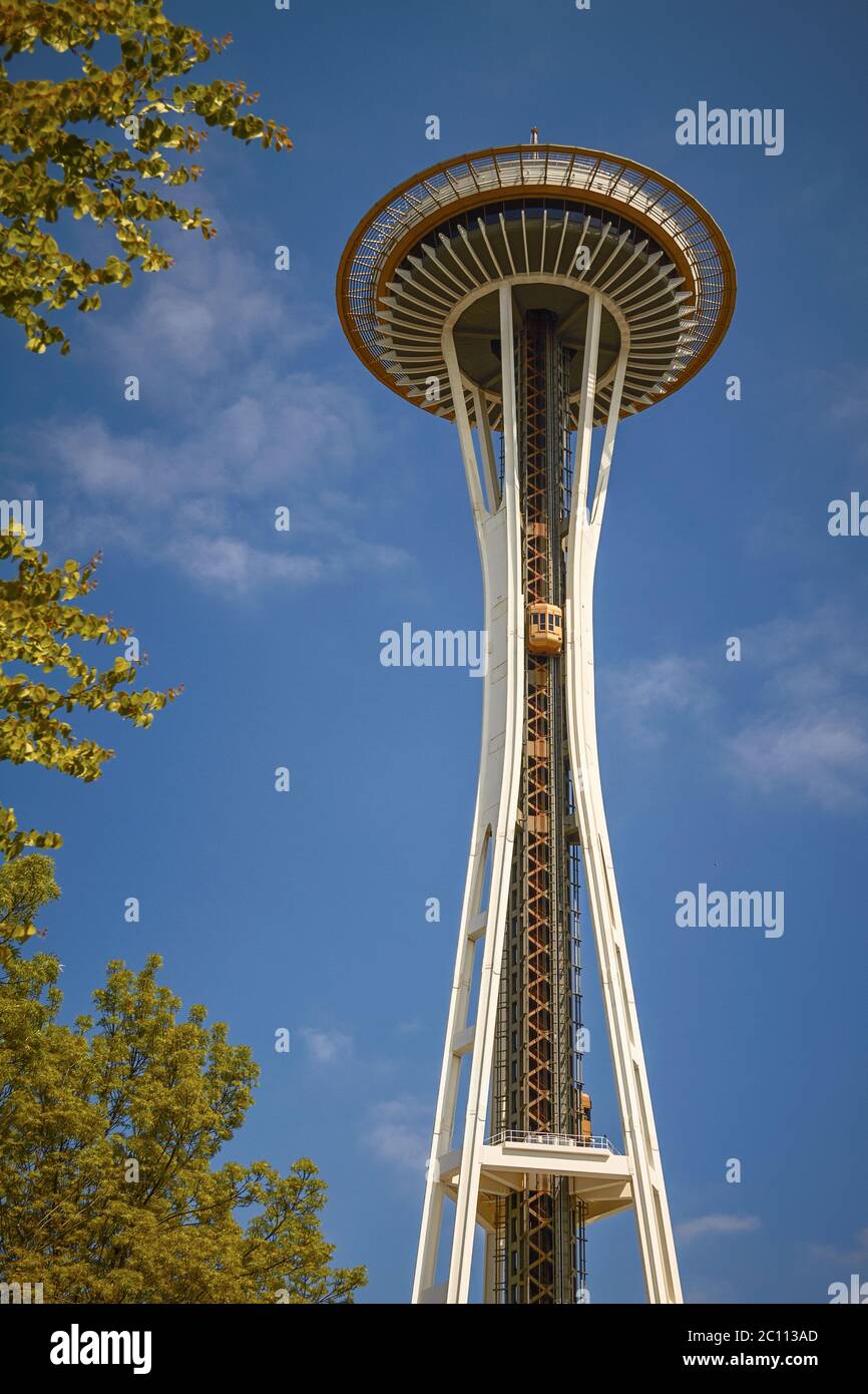 Dettaglio della Space Needle Tower a Seattle, Washington, Stati Uniti Foto Stock