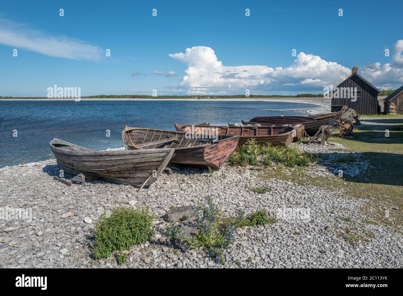 Villaggio di pescatori di Helgumannens sull'isola baltica svedese Faro appartenente a Gotland Foto Stock