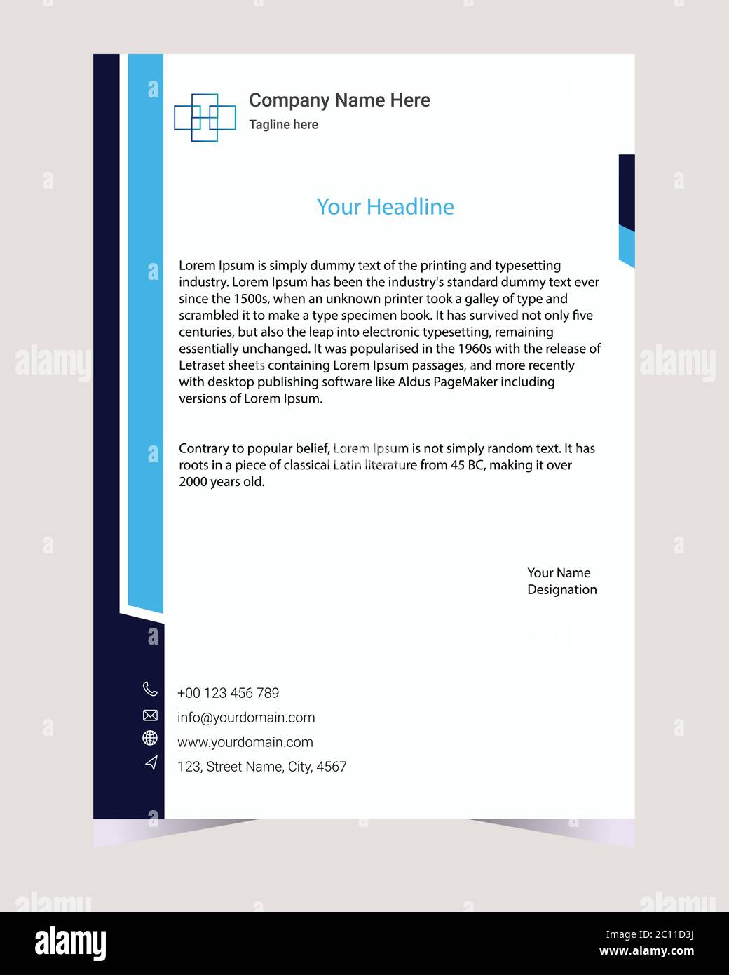 Carta intestata aziendale per il design semplice. Carta intestata creativa e moderna con modello vettoriale pronto per la stampa. Illustrazione Vettoriale