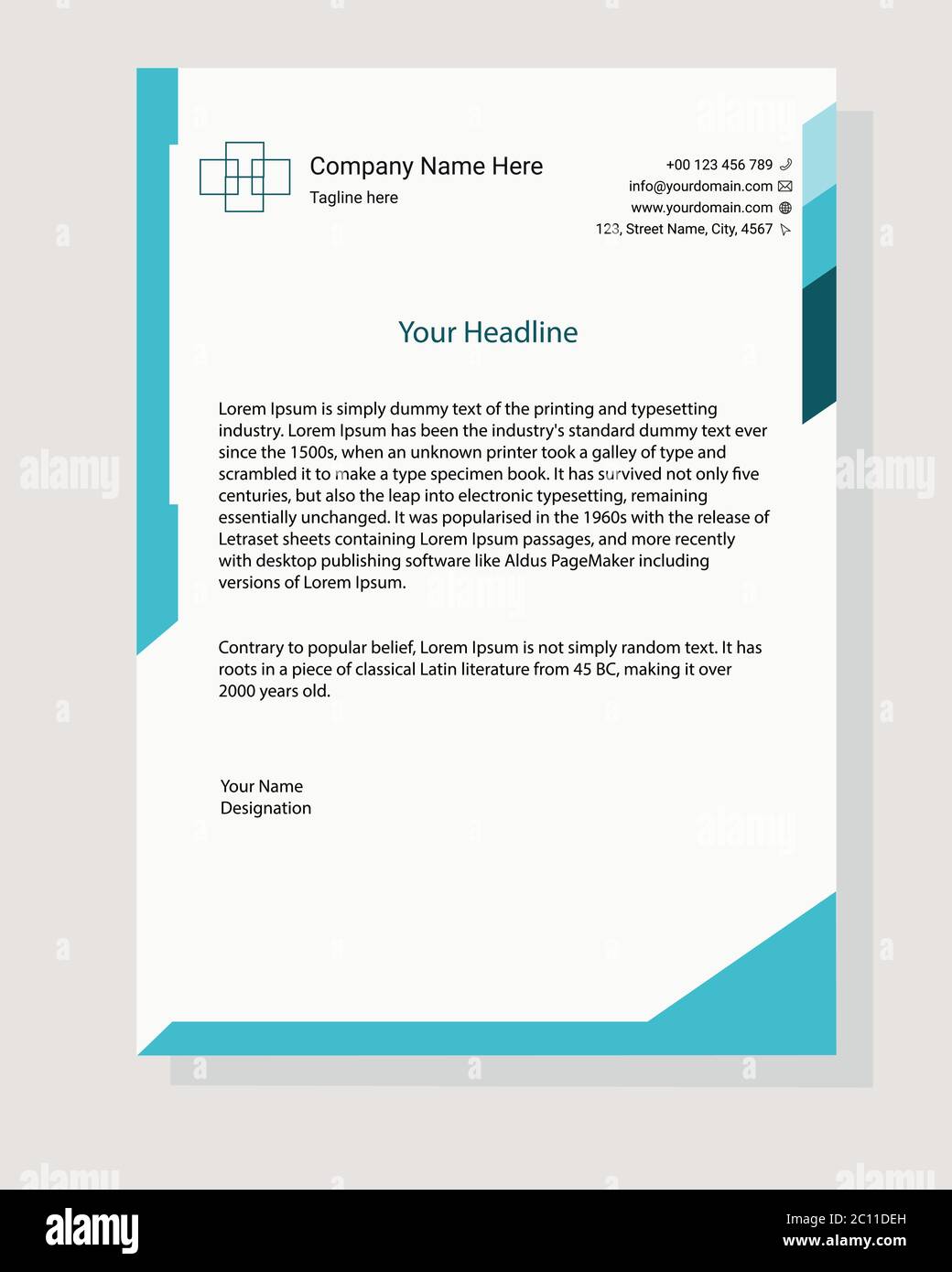 Carta intestata aziendale per il design semplice. Carta intestata creativa e moderna con modello vettoriale pronto per la stampa. Illustrazione Vettoriale