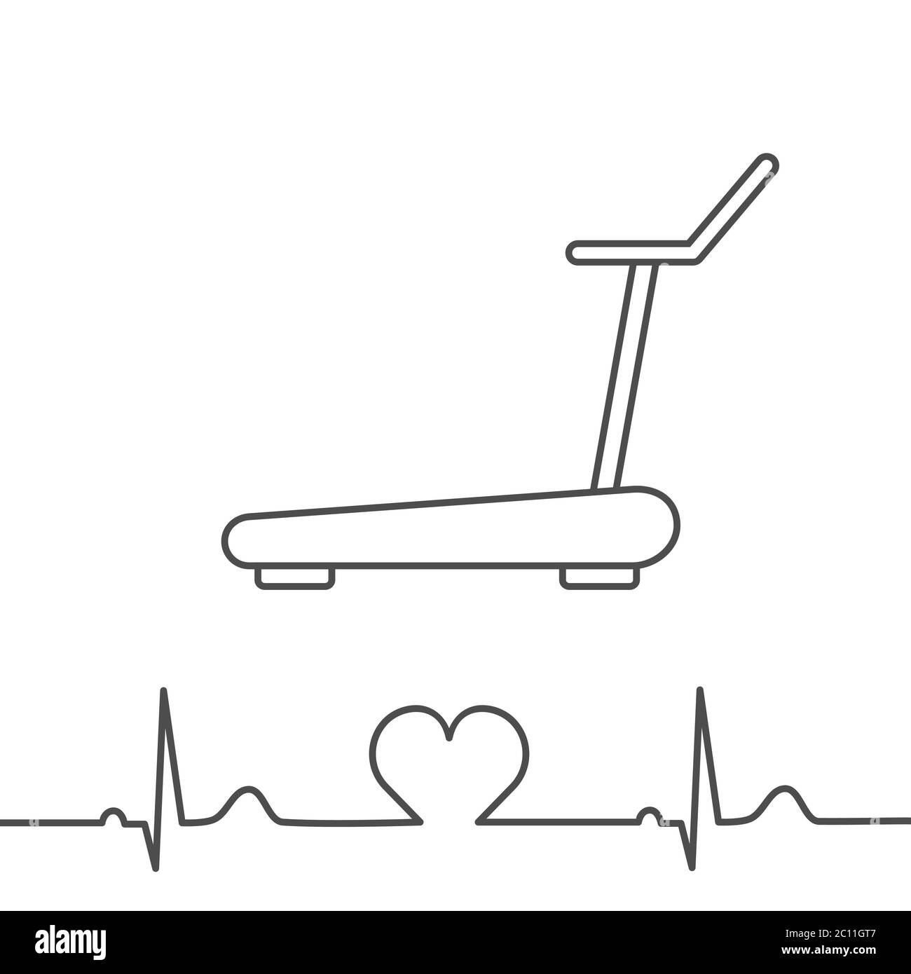 Tapis roulant con icona a forma di polso. Esercizio in interni per test di stress cardiaco. Ergometro. Concetto di test da sforzo cardiopolmonare. Salute del cuore. Icona linea Illustrazione Vettoriale