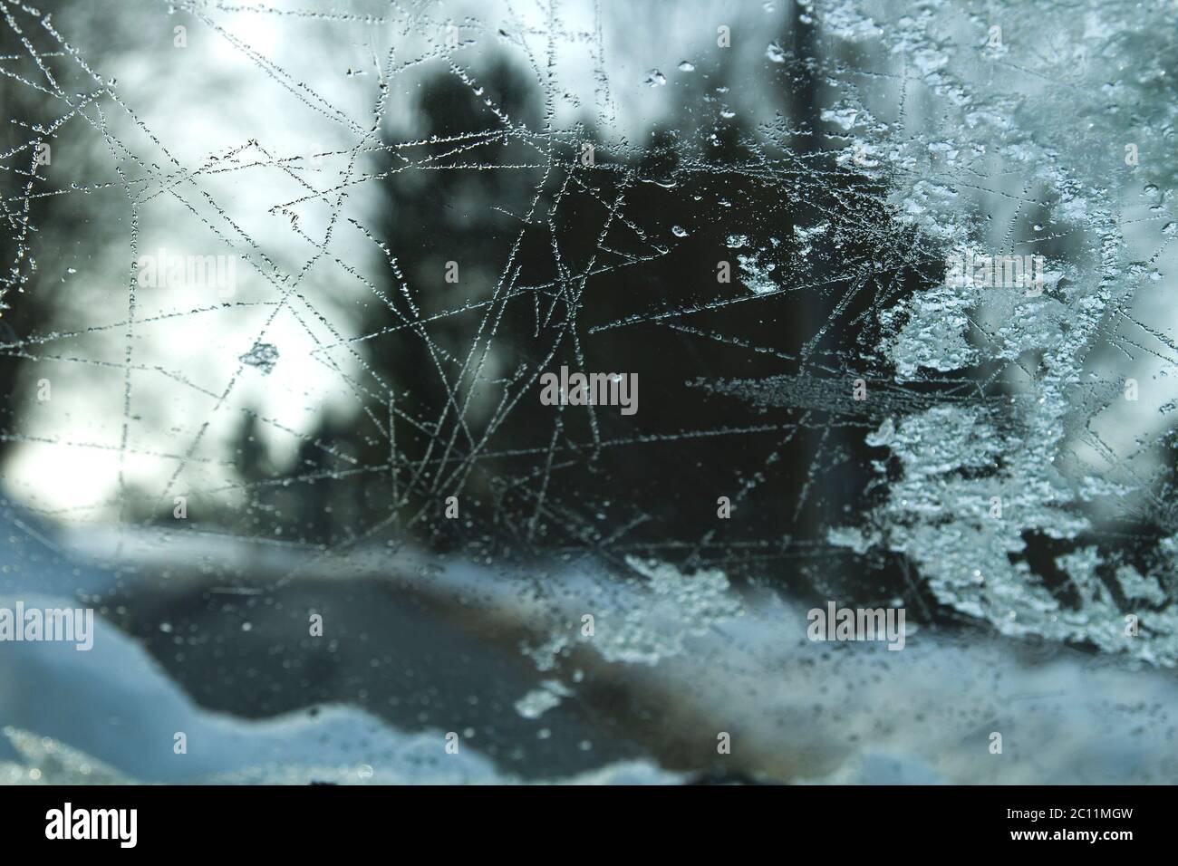 Gelo su una finestra Foto Stock