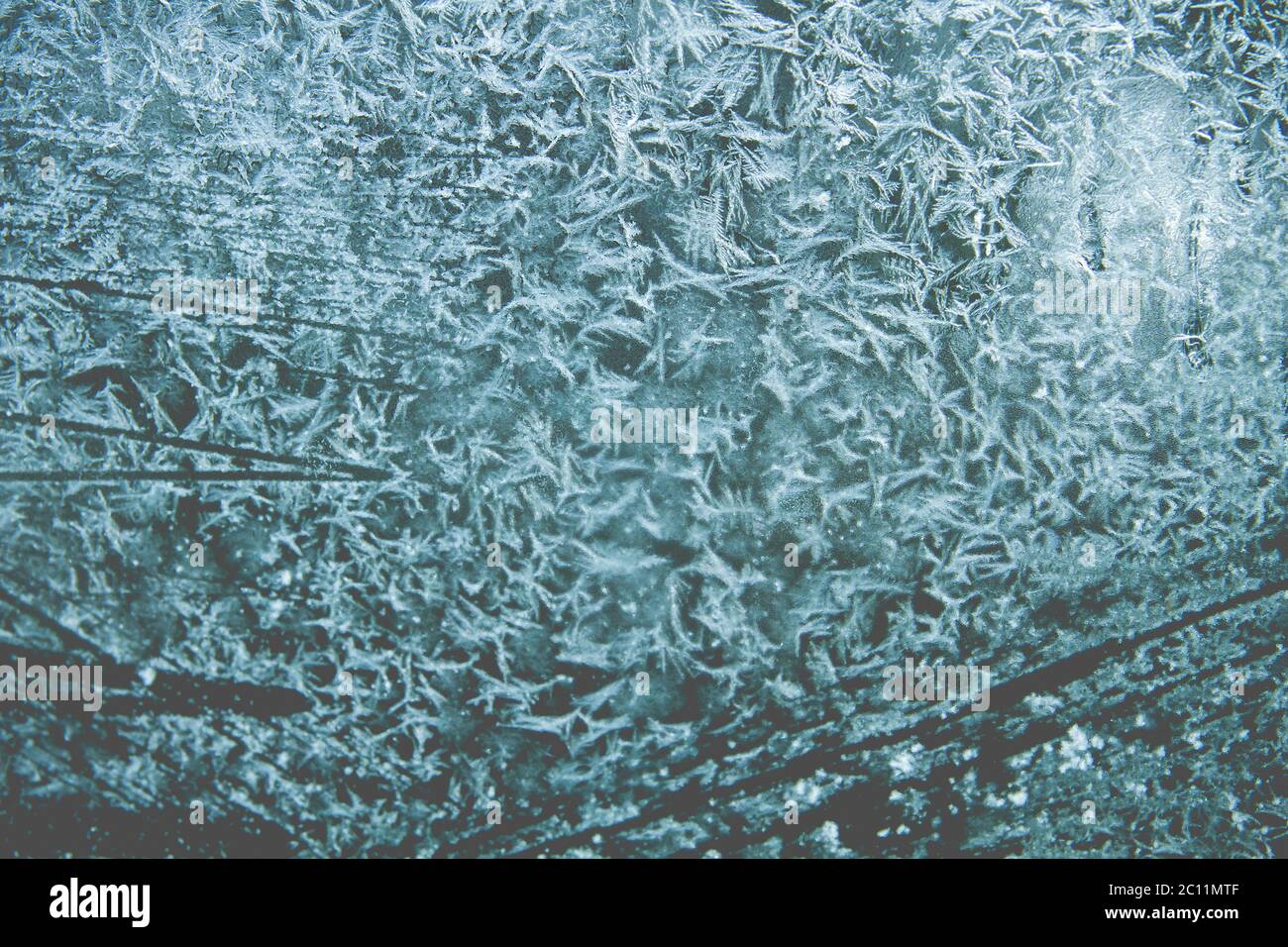 Gelo su una finestra Foto Stock