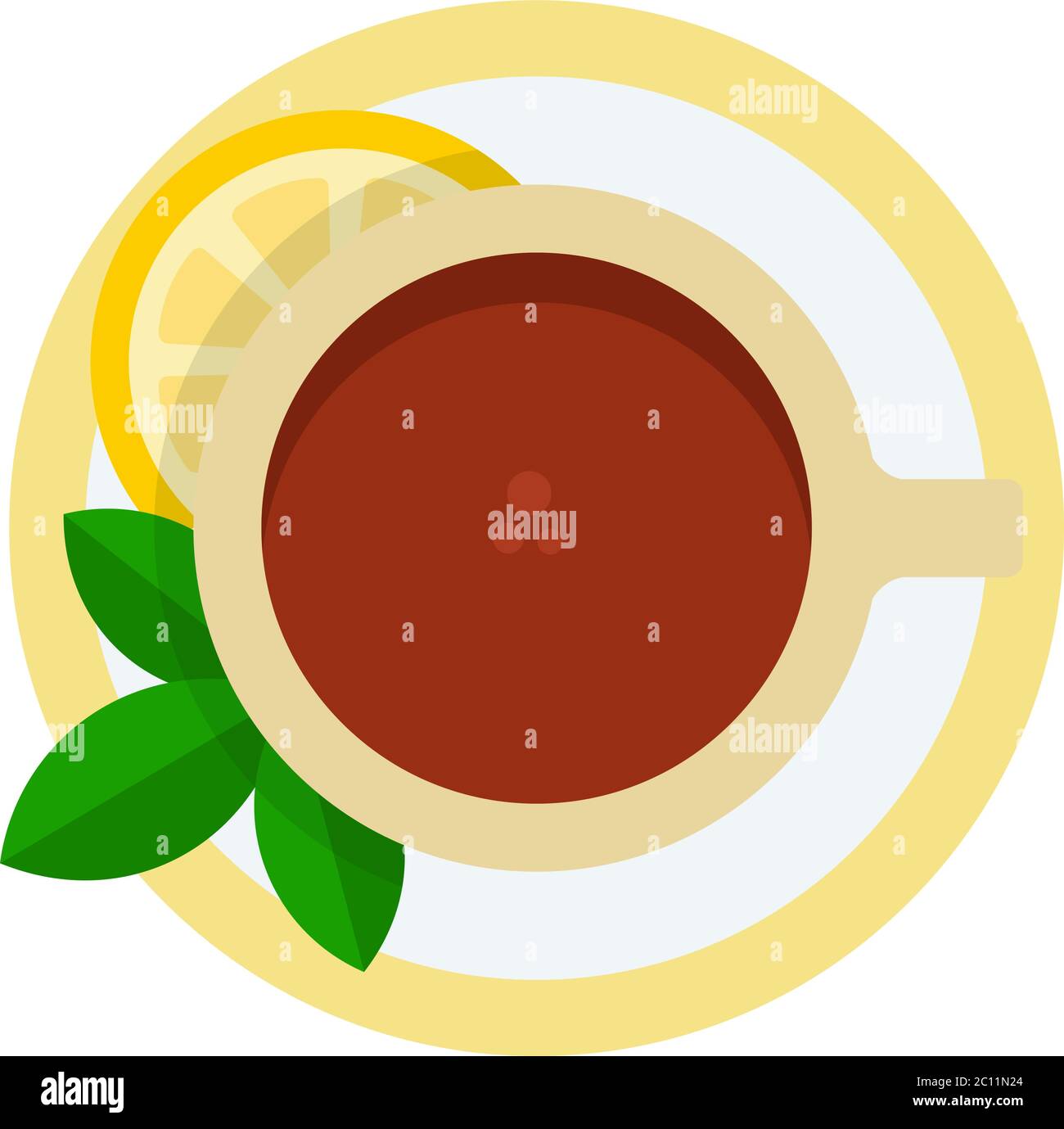 Tazza di tè nero con limone e menta vettore icona piatta isolato Illustrazione Vettoriale