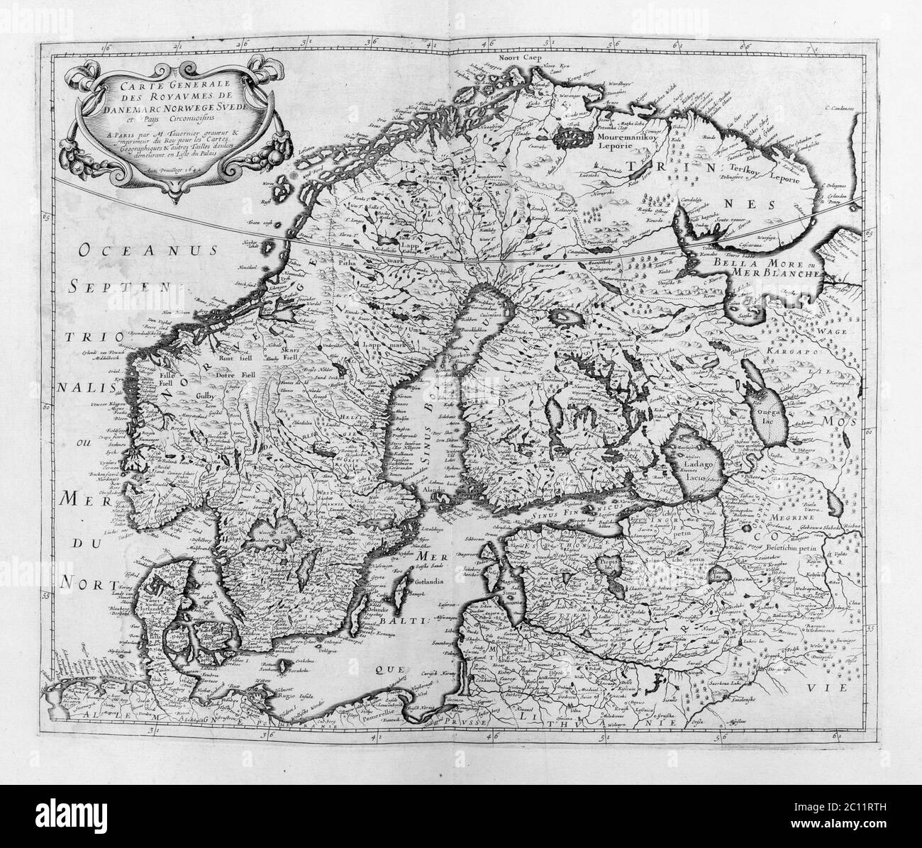Vecchia mappa della Scandinavia e dell'Europa settentrionale - da un Atlante di Geografia del 1656 da P. du Val - Francia (Collezione privata) Foto Stock