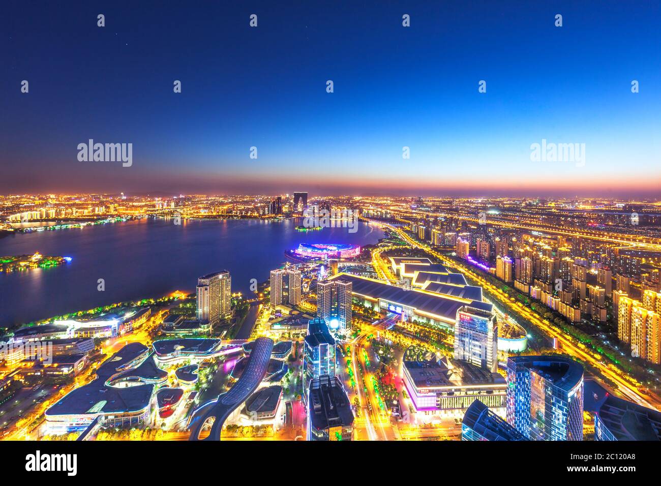 Scena notturna di Suzhou City Foto Stock