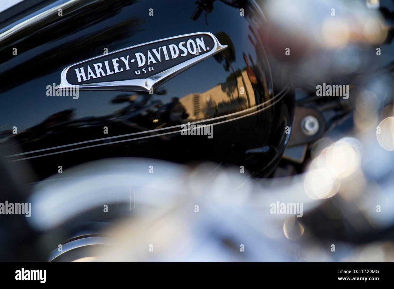 Dettaglio serbatoio carburante Harley Davidson, celebrazione del 1decimo anniversario, Roma, 15 giugno 2013 Foto Stock