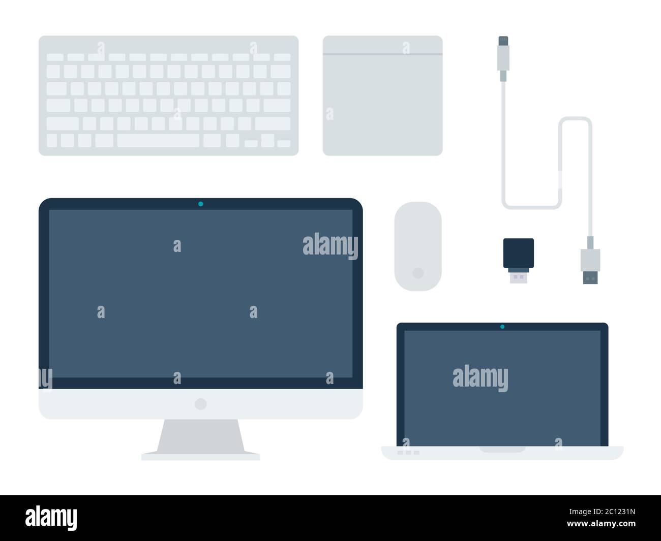 Un insieme di componenti del computer illustrazione vettoriale in un design piatto. Illustrazione Vettoriale
