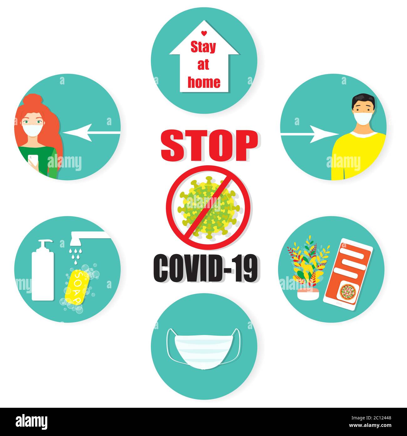 Coronavirus auto quarantena principali regole infografiche, concetto di illustrazione vettoriale. Illustrazione Vettoriale