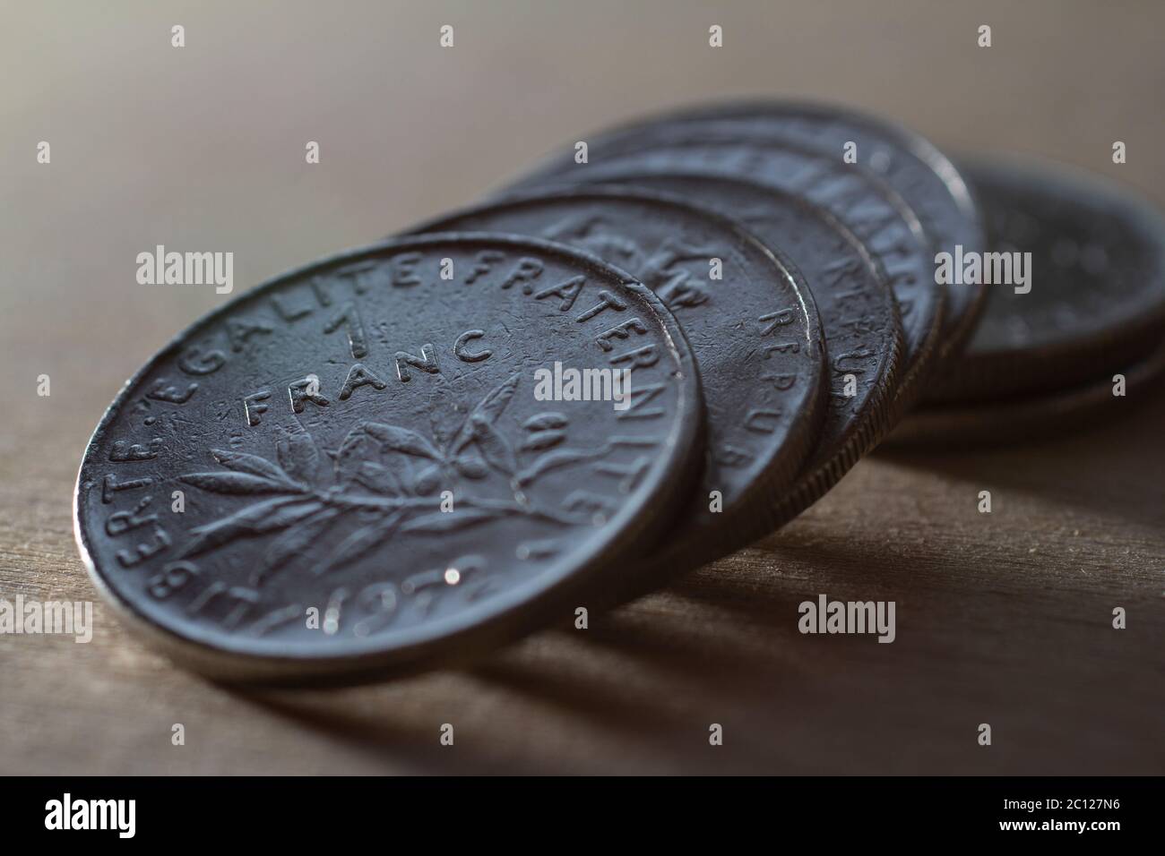 Moneta francese del franco, valuta della Francia prima dell'euro Foto Stock