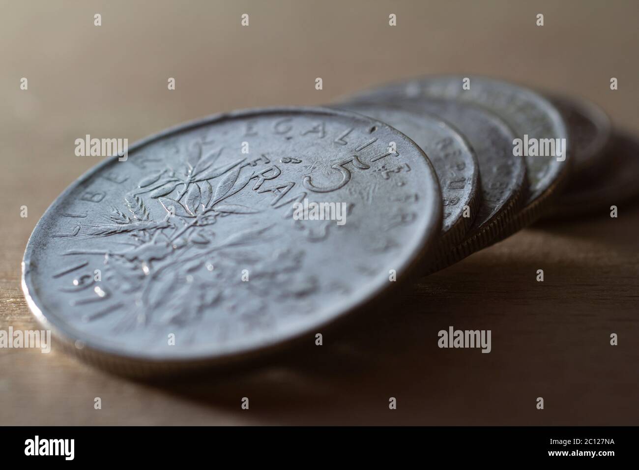 Moneta francese del franco, valuta della Francia prima dell'euro Foto Stock