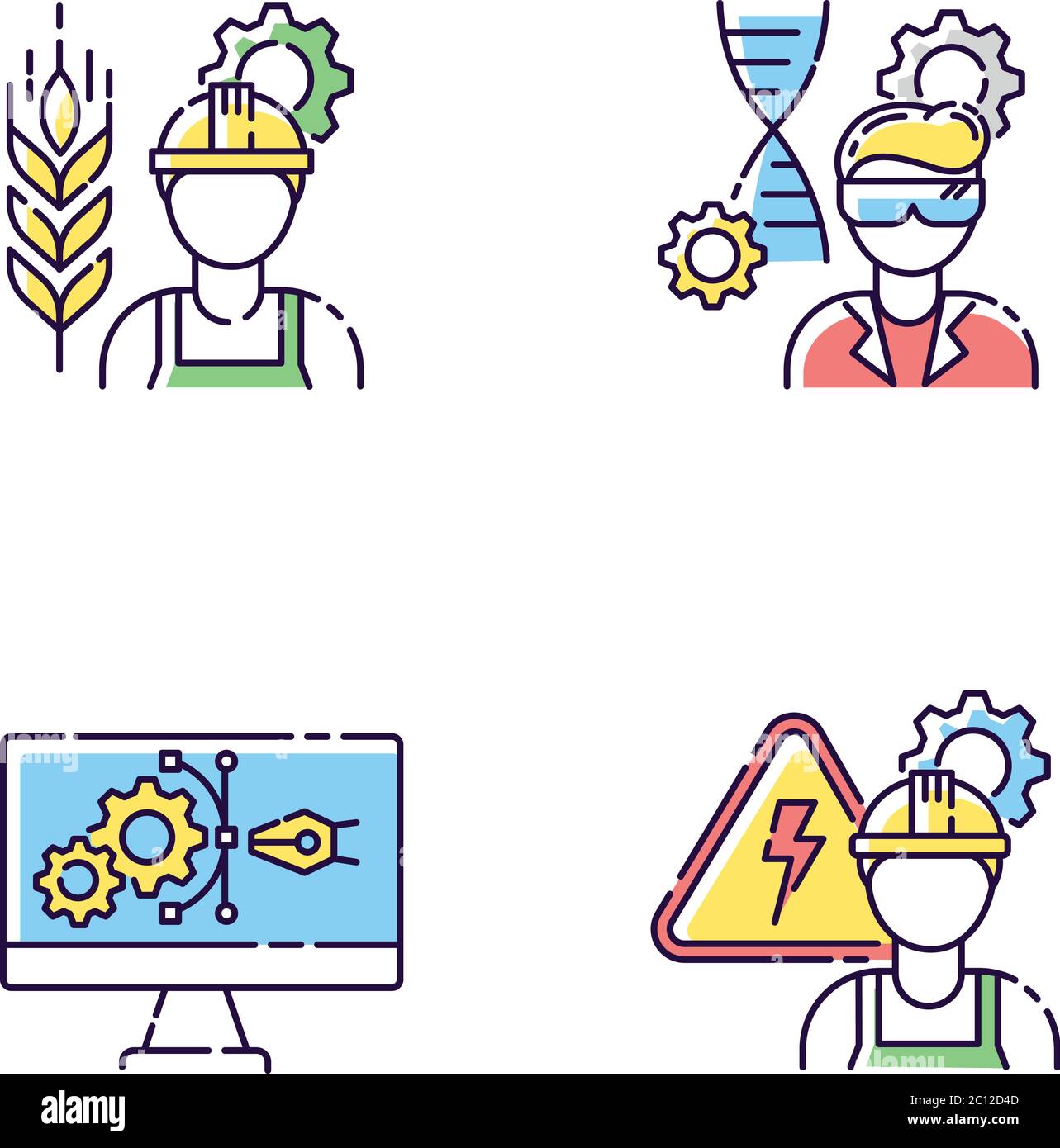 Set di icone colore RGB per il tipo professionale di progettazione Illustrazione Vettoriale