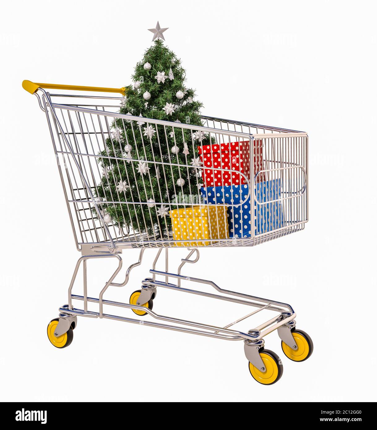 Carrello isolato con regali Foto Stock