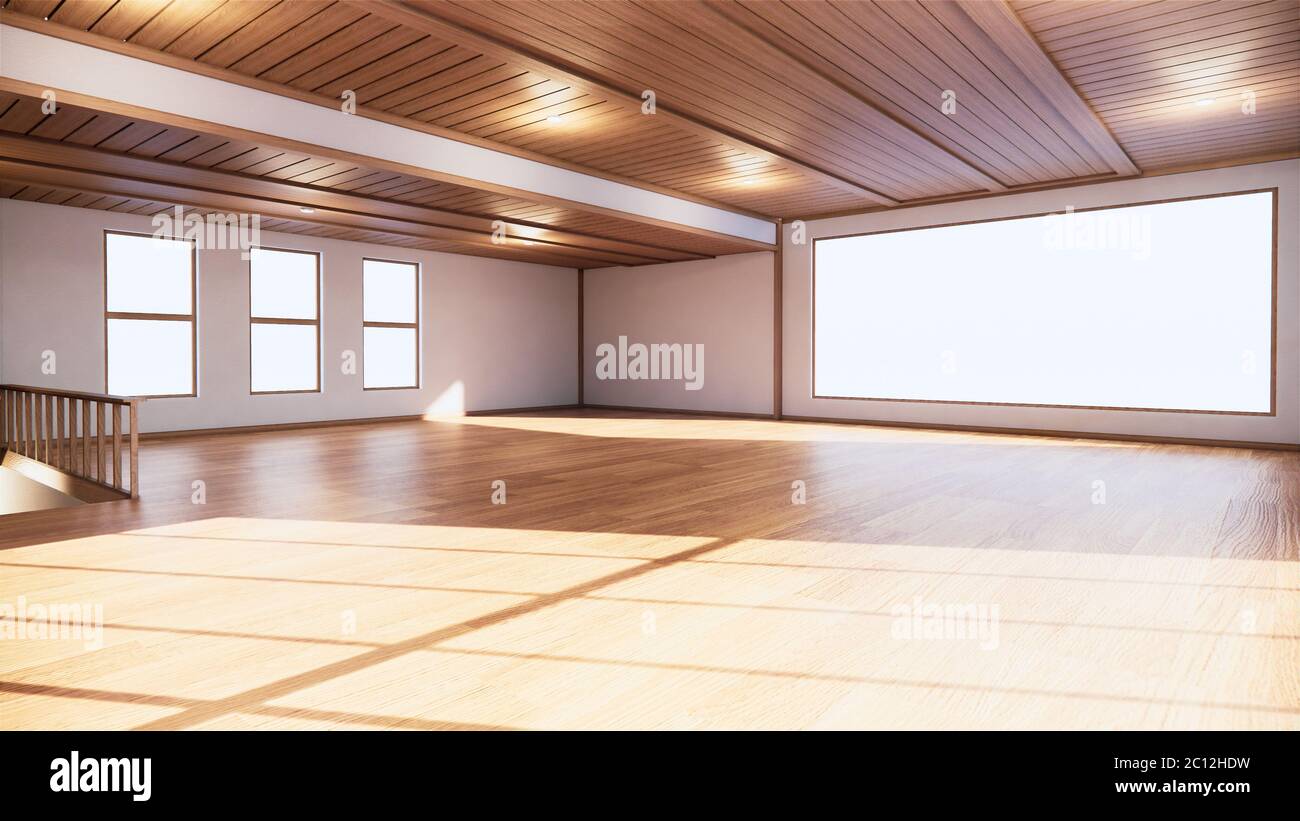 Grande design degli interni della hall, interni in stile giapponese. Rendering 3D Foto Stock