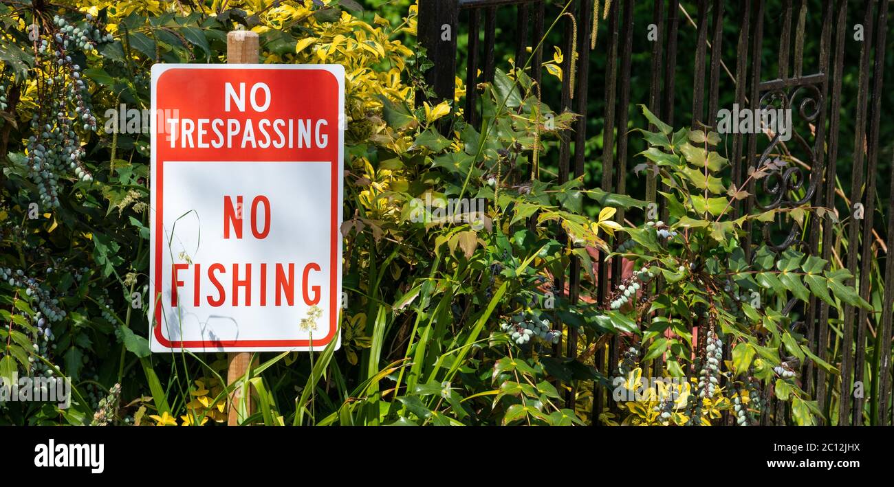 Nessun segno di pesca - testo rosso su sfondo bianco, Regno Unito Foto Stock