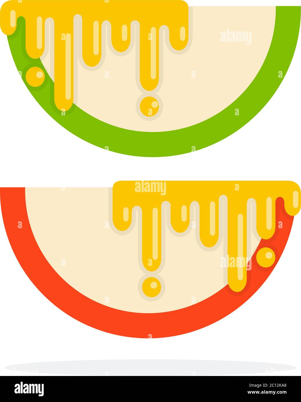 Pezzi di mela rossa e verde in miele appartamento isolato Illustrazione Vettoriale