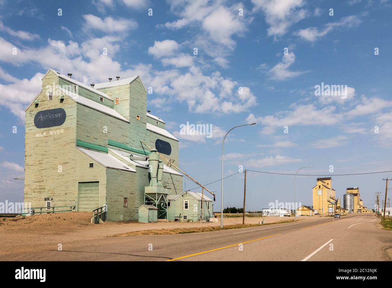 Elevatori per cereali, Milk River, Alberta, Canada Foto Stock
