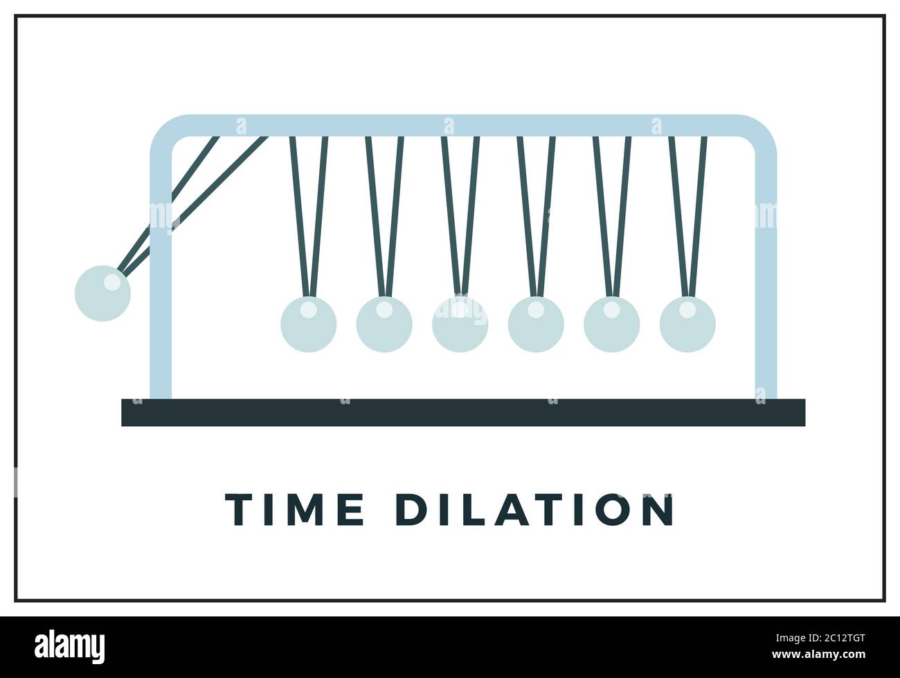 Concetto di dilatazione del tempo, pendolo fatto di sfere illustrazione vettoriale in un disegno piatto Illustrazione Vettoriale