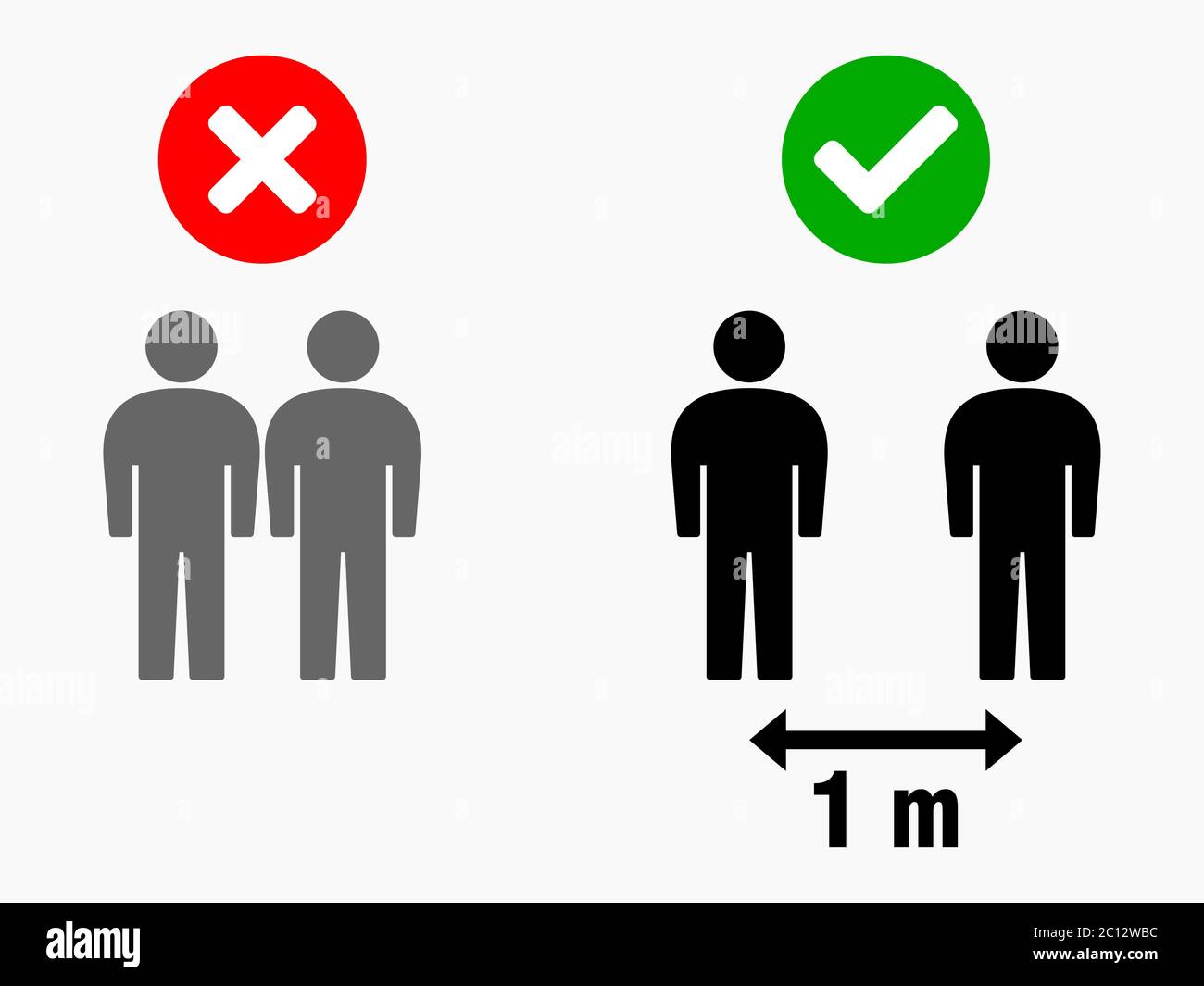 Social distancing mantenere la distanza 1 m o 1 metro icona infografica. Immagine vettoriale. Illustrazione Vettoriale