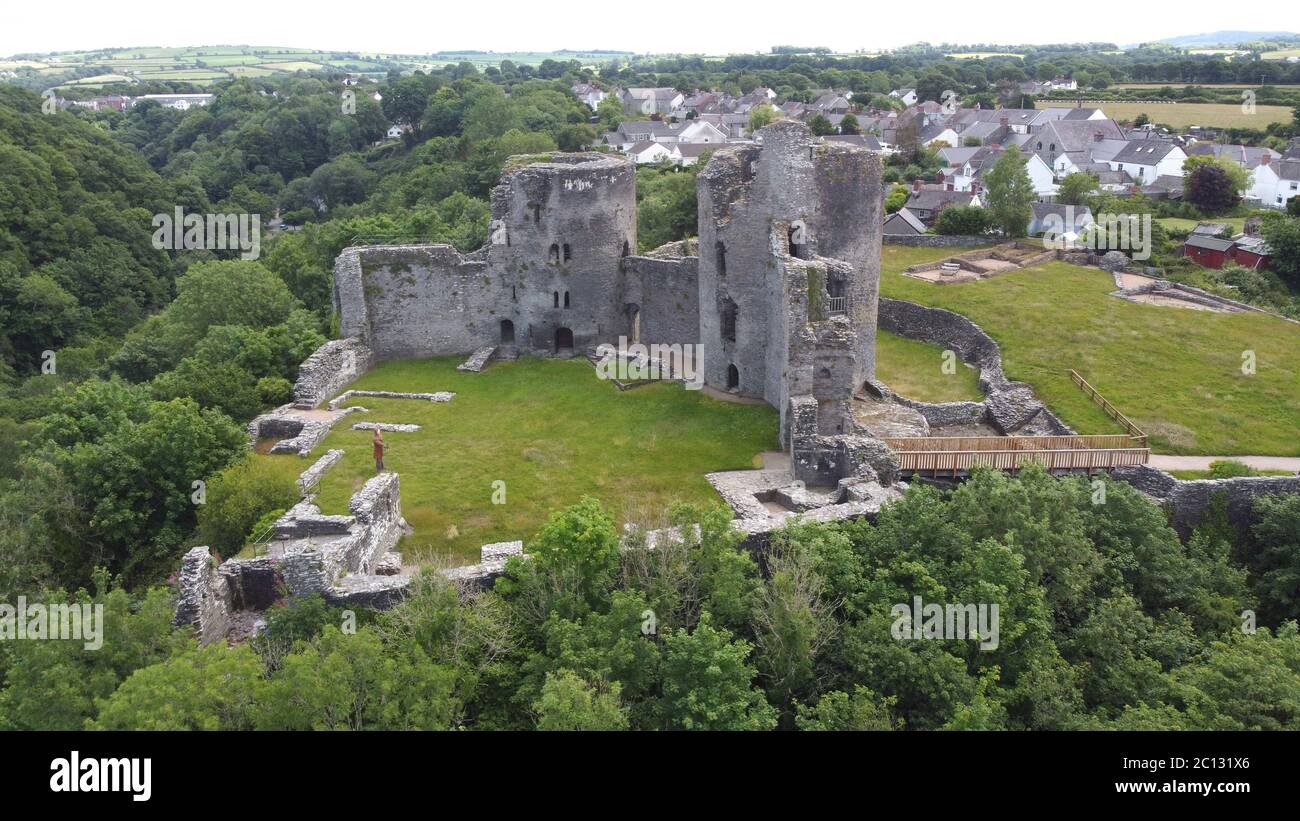 Veduta aerea del Castello di Cilgerran, Cilgerran, vicino a Cardigan, Pembrokeshire Galles UK Foto Stock