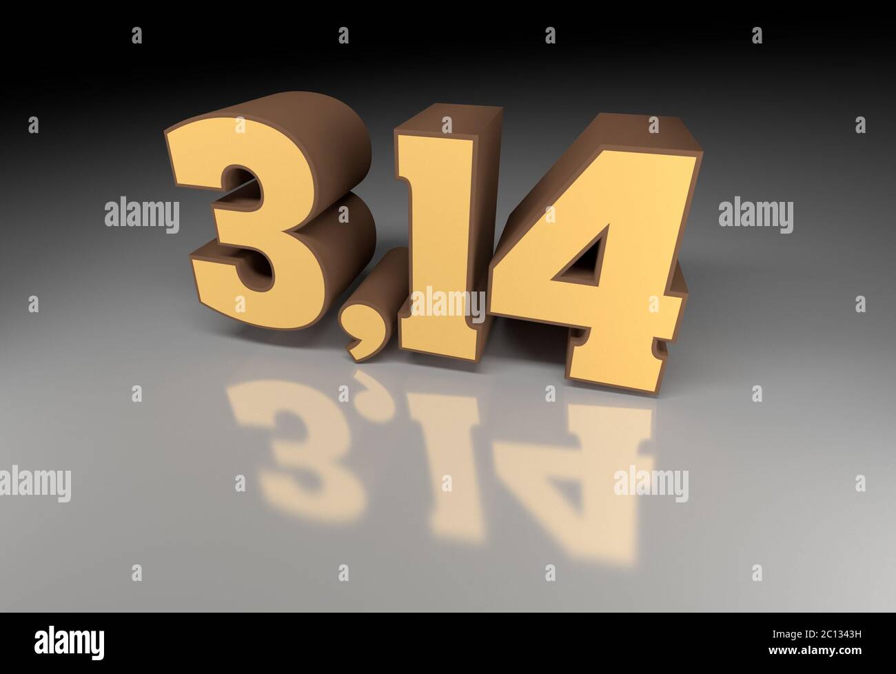 Numero Pi (3,14) immagine 3d con riflessione Foto Stock