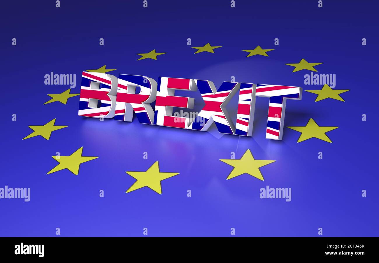 Il testo simboleggia il Regno Unito che lascia l'UE. Rendering 3D Foto Stock