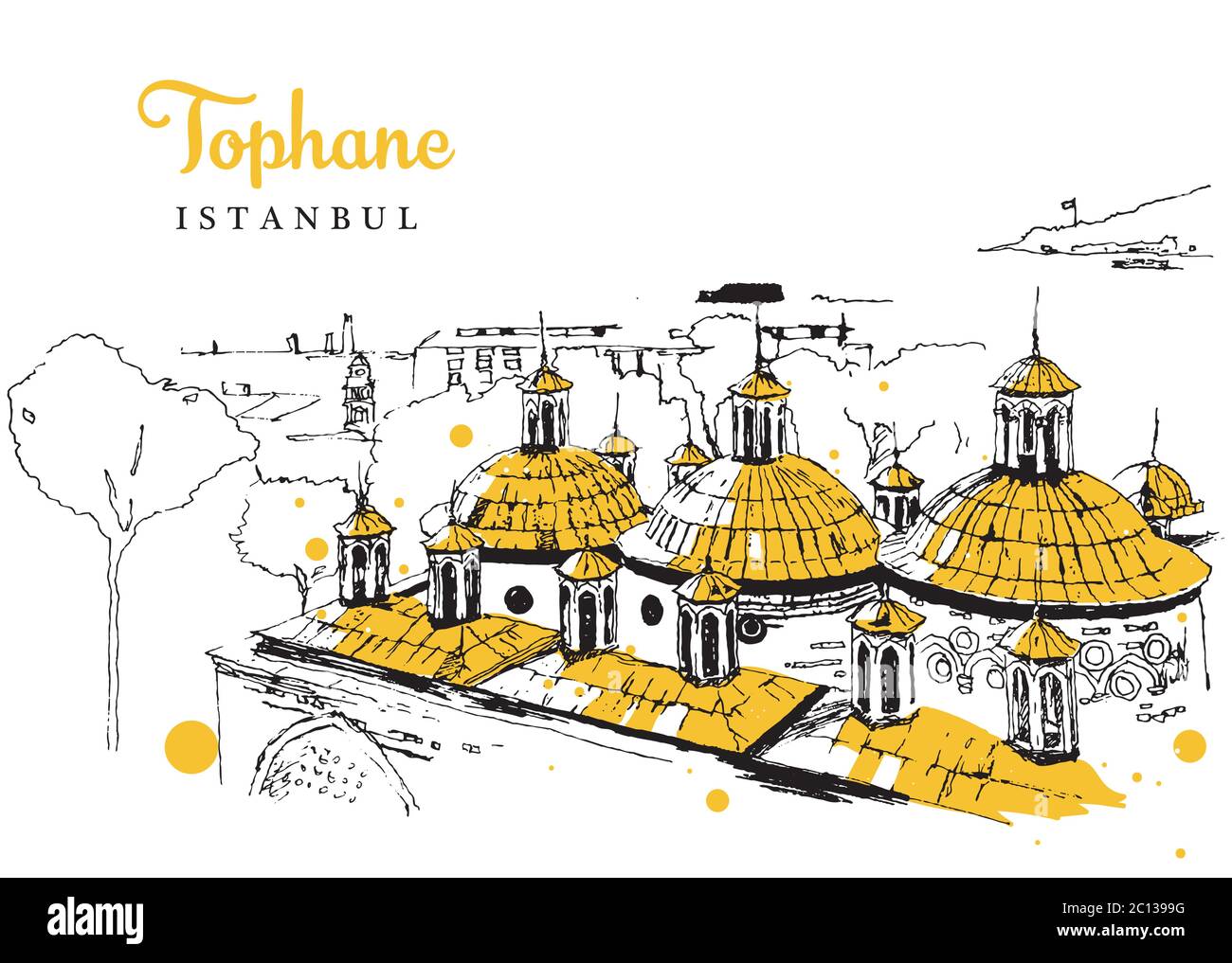 Disegno illustrazione di Tophane-i Amire, un vecchio edificio dell'esercito ottomano che si affaccia sul Bosforo Illustrazione Vettoriale