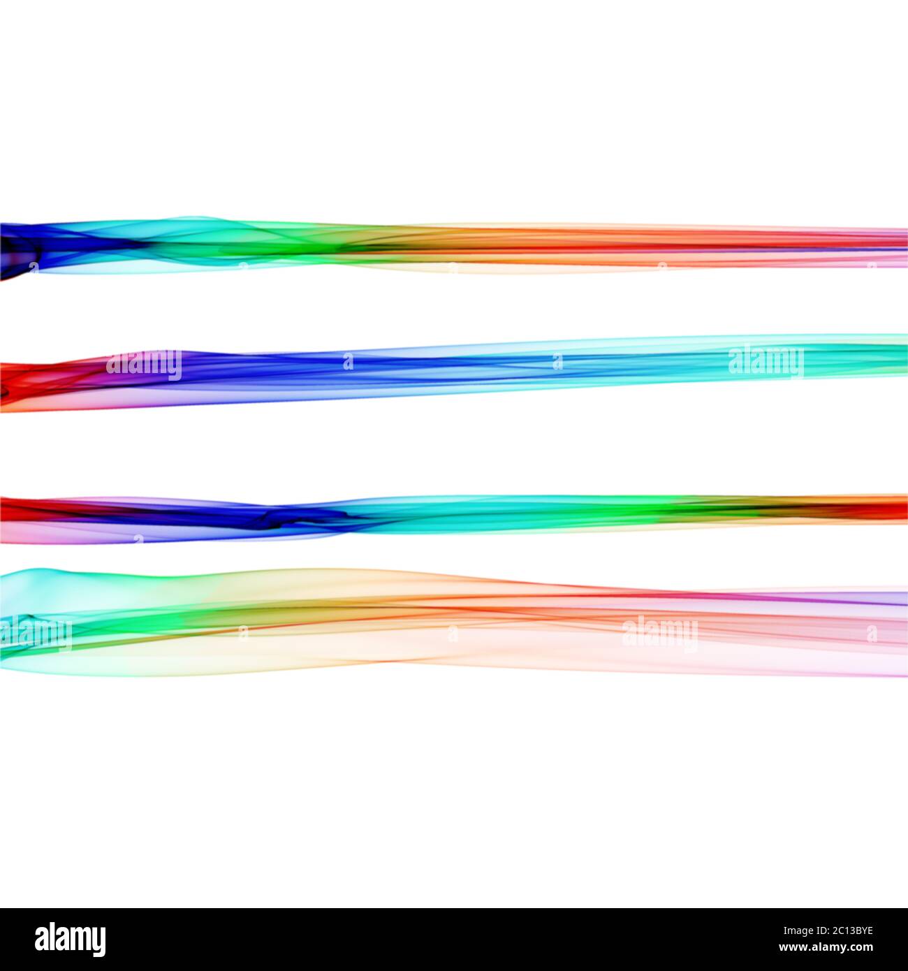 Set di spazzole abstract rainbow per il fuoco su sfondo bianco. Eleganti elementi ondulati per la tua collezione di design e arte Foto Stock