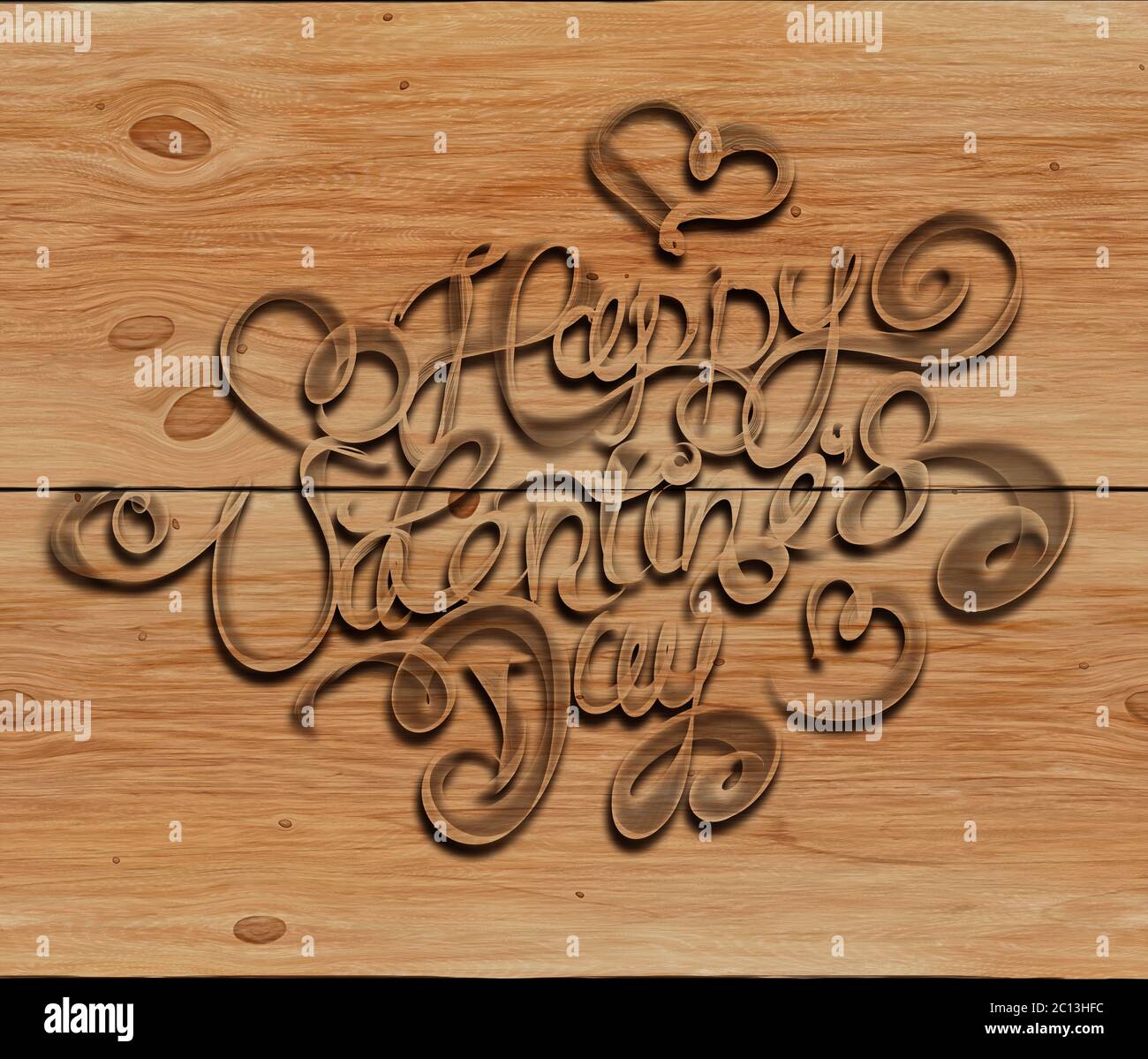 Happy San Valentino scritta vintage scritta da fumo su sfondo di legno Foto Stock