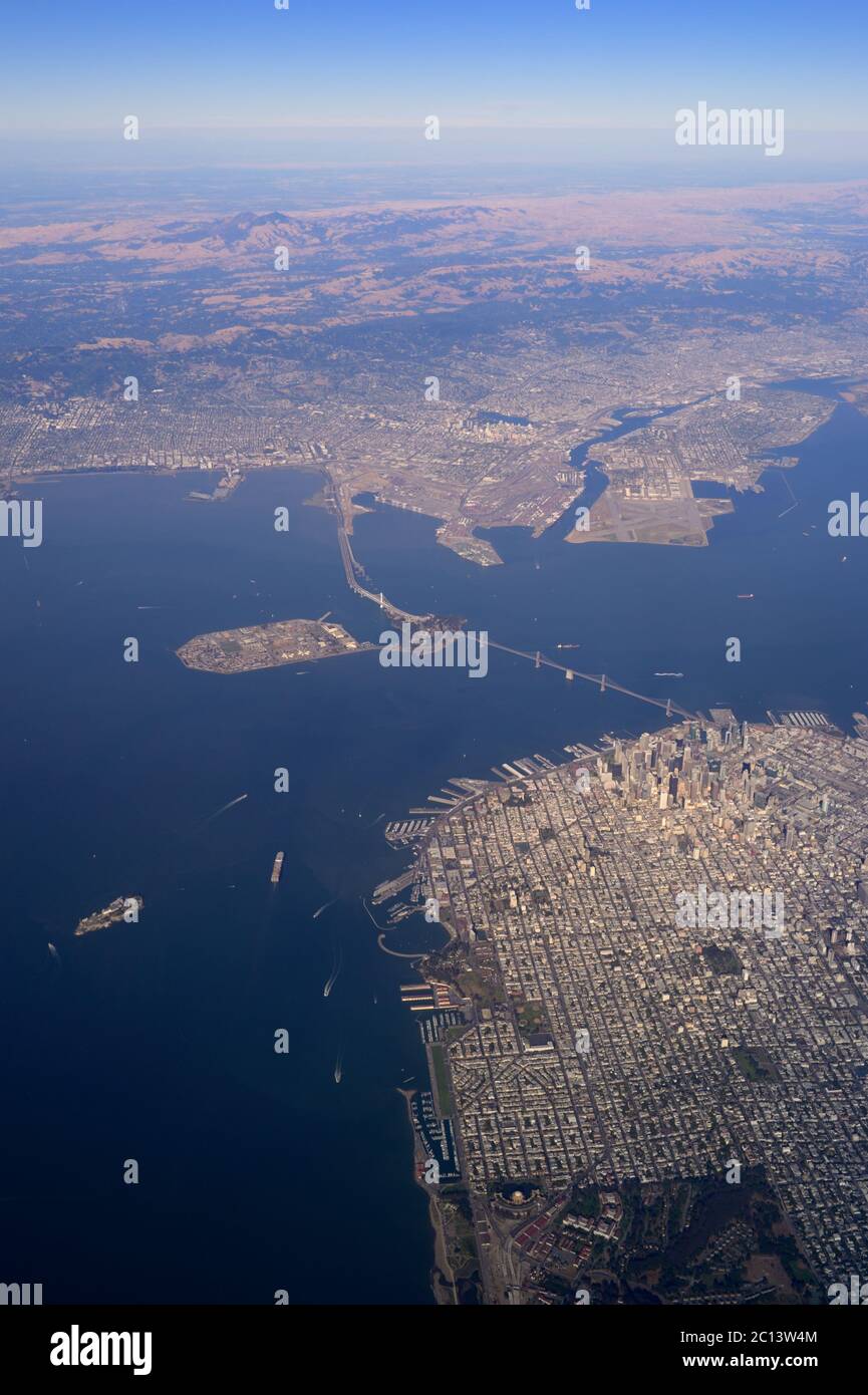 Aerea dell'iconica San Francisco, Bay area CA Foto Stock