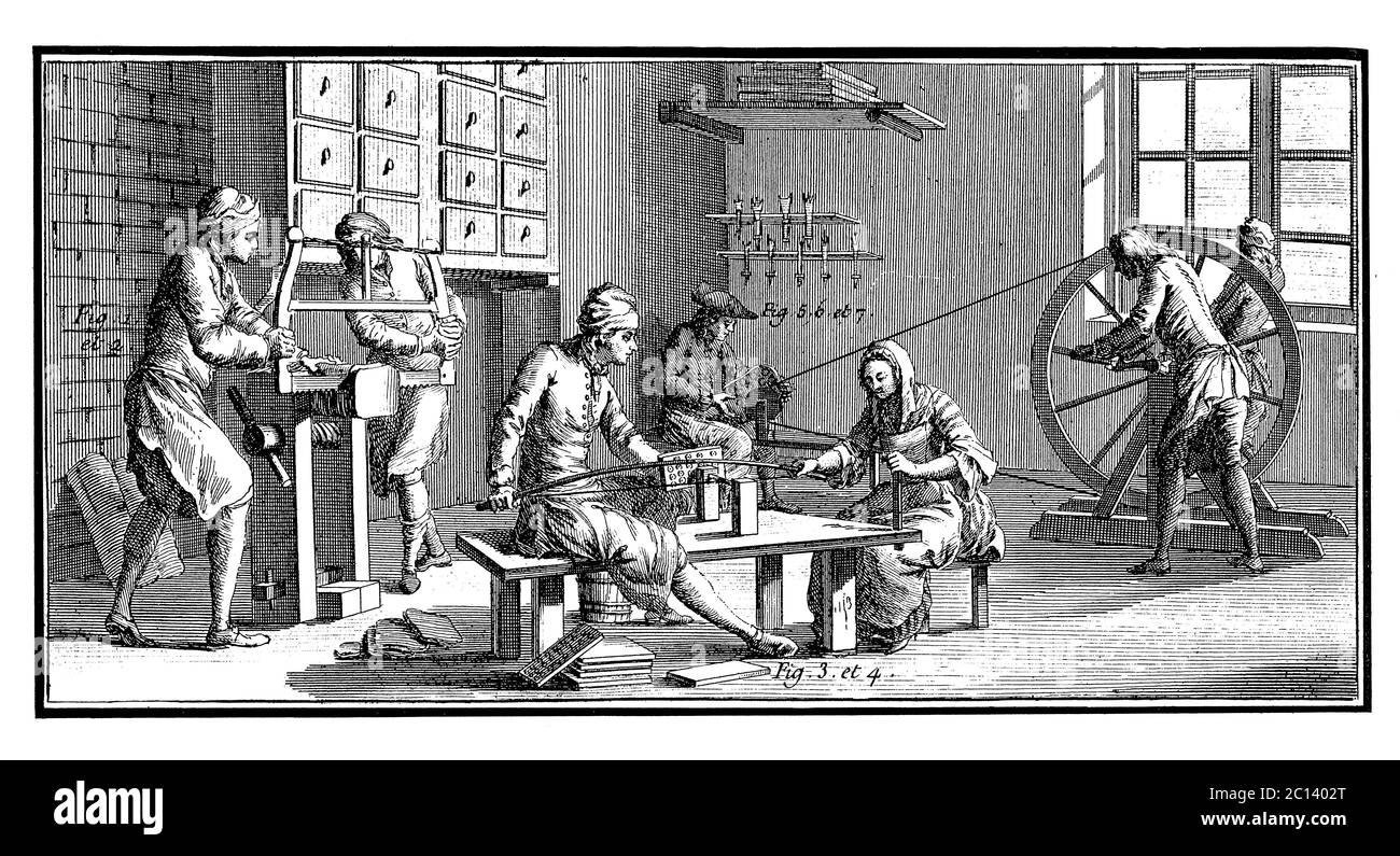 illustrazione del xviii secolo di come i lavoratori fanno stampi a bottoni per la fusione di bottoni metallici. Pubblicato in 'A Diderot enciclopedia pittorica dei mestieri Foto Stock