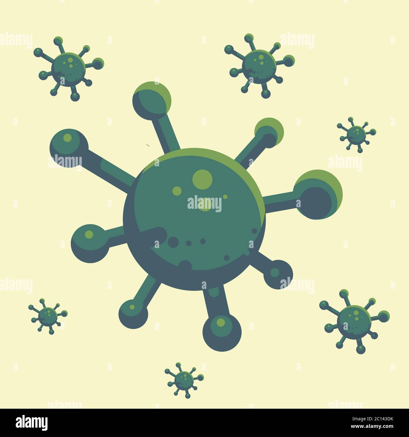 Illustrazione del vettore del virus corona. Virus verde. Design piatto Illustrazione Vettoriale