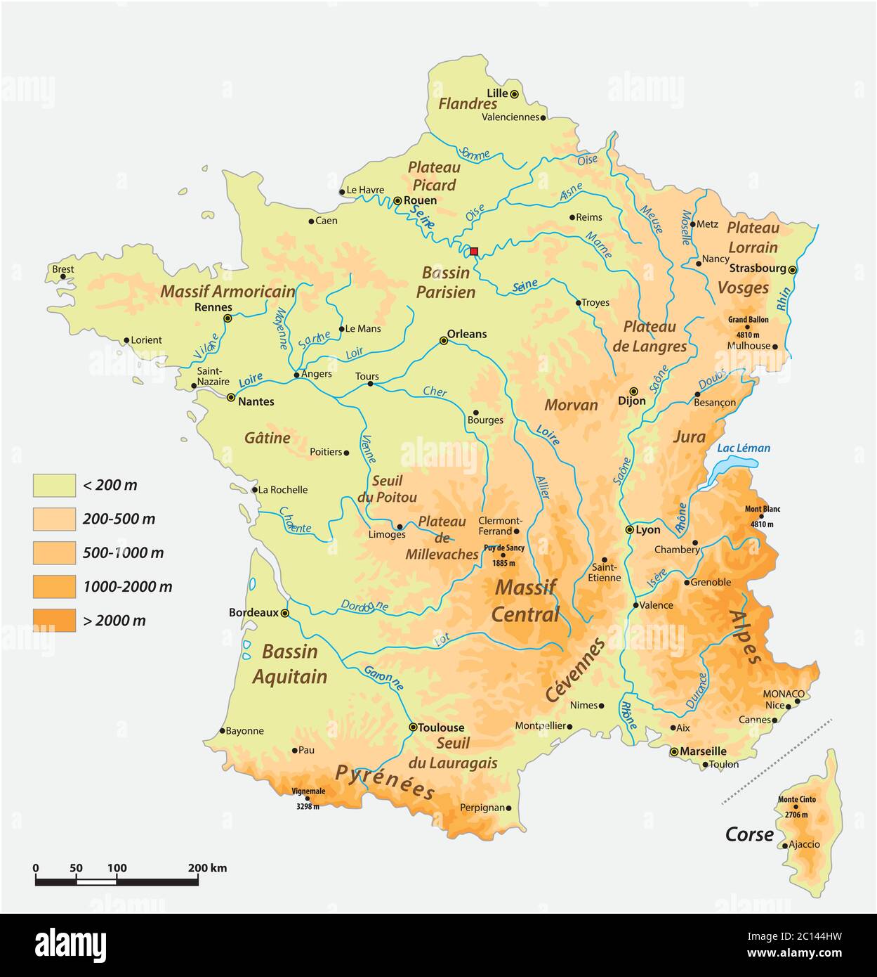 Mappa vettoriale fisica dettagliata della repubblica francese Immagine e  Vettoriale - Alamy