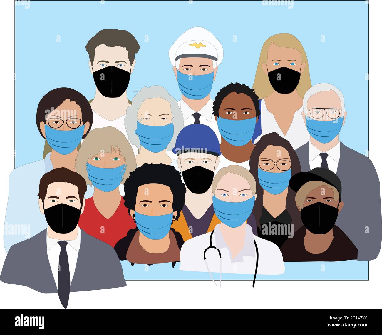 Persone che eruda maschere durante il vettore epidemico Illustrazione Vettoriale