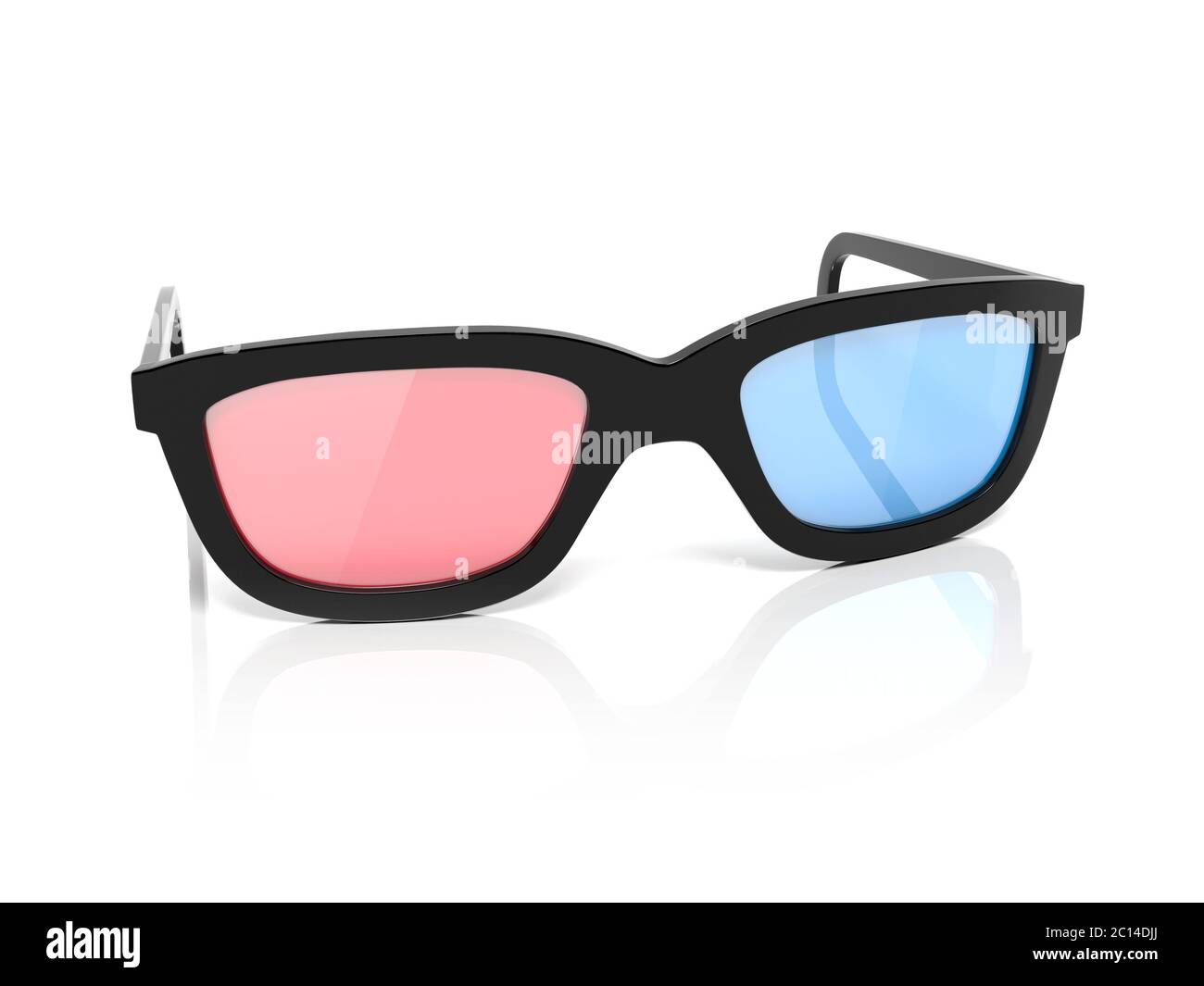 occhiali 3d. Occhiali rossi e blu per cinema. illustrazione del rendering 3d isolata su sfondo bianco Foto Stock