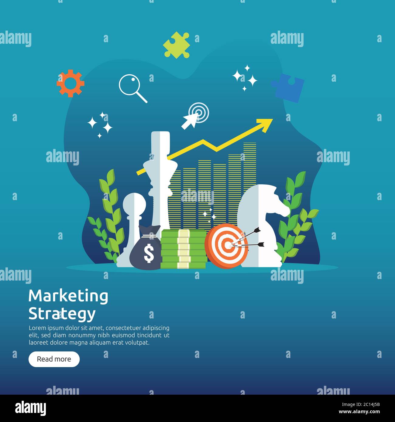 strategia di marketing, analisi finanziaria aziendale audit con grafici grafici. Concetto di ROI del ritorno sugli investimenti. Aumento dell'allungamento dei profitti in aumento. Banner Illustrazione Vettoriale