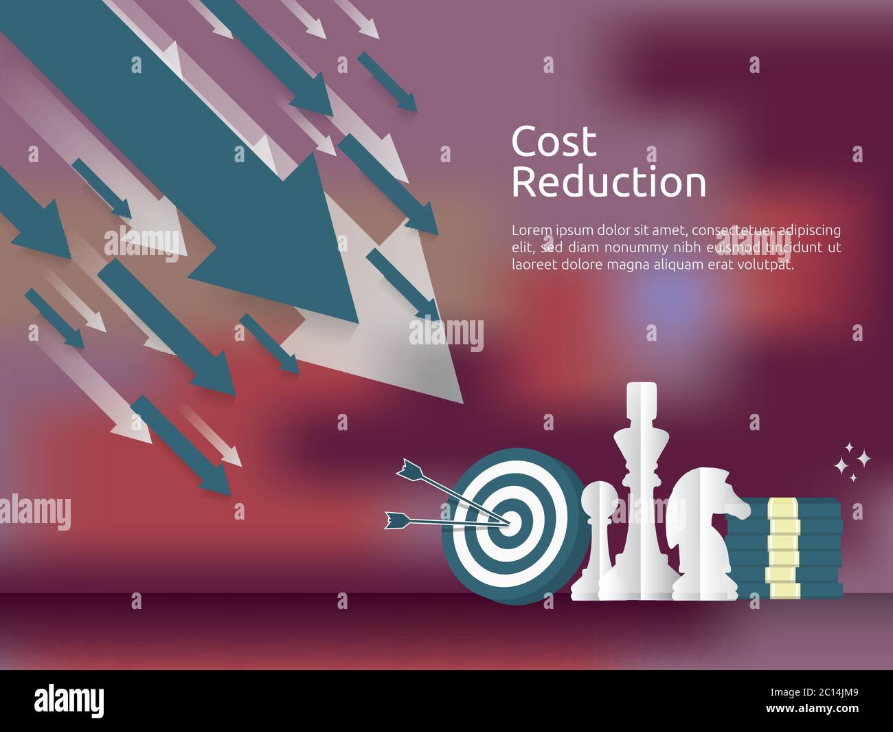 il concetto di crisi finanziaria aziendale. il denaro cade. la freccia riduce l'economia allungando la discesa. la crisi persa fallisce. la riduzione dei costi Illustrazione Vettoriale
