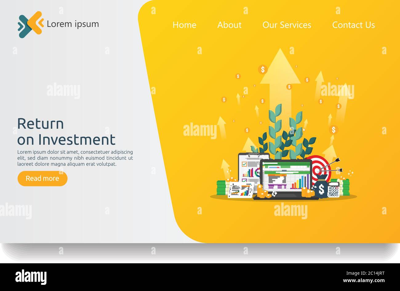 Analisi dei dati SEO, foglio di calcolo su schermo. Analisi finanziaria aziendale audit con grafici. Concetto di ROI del ritorno sugli investimenti. Aumento dei profitti Illustrazione Vettoriale