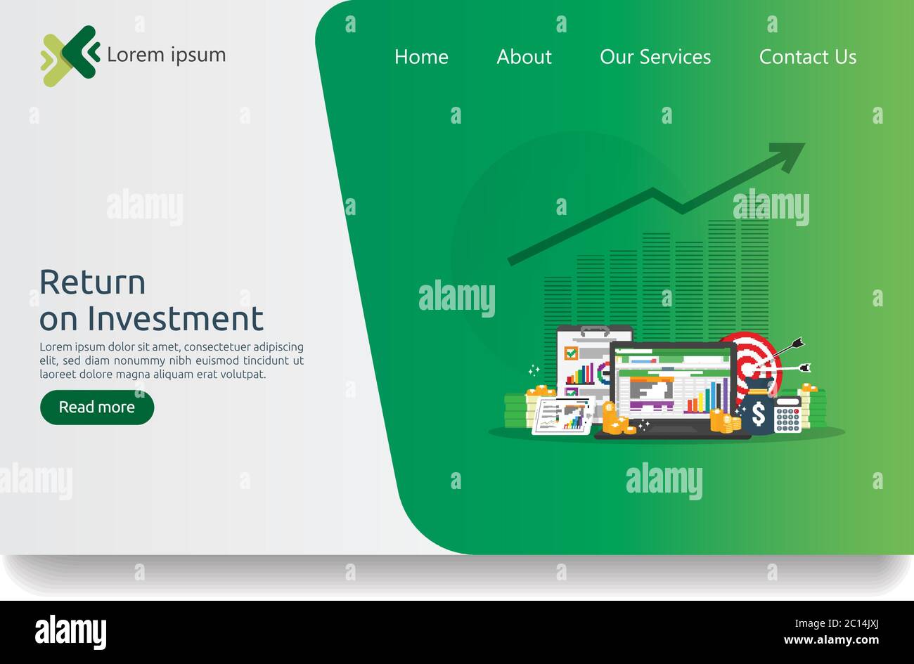 Analisi dei dati SEO, foglio di calcolo su schermo. Analisi finanziaria aziendale audit con grafici. Concetto di ROI del ritorno sugli investimenti. Aumento dei profitti Illustrazione Vettoriale