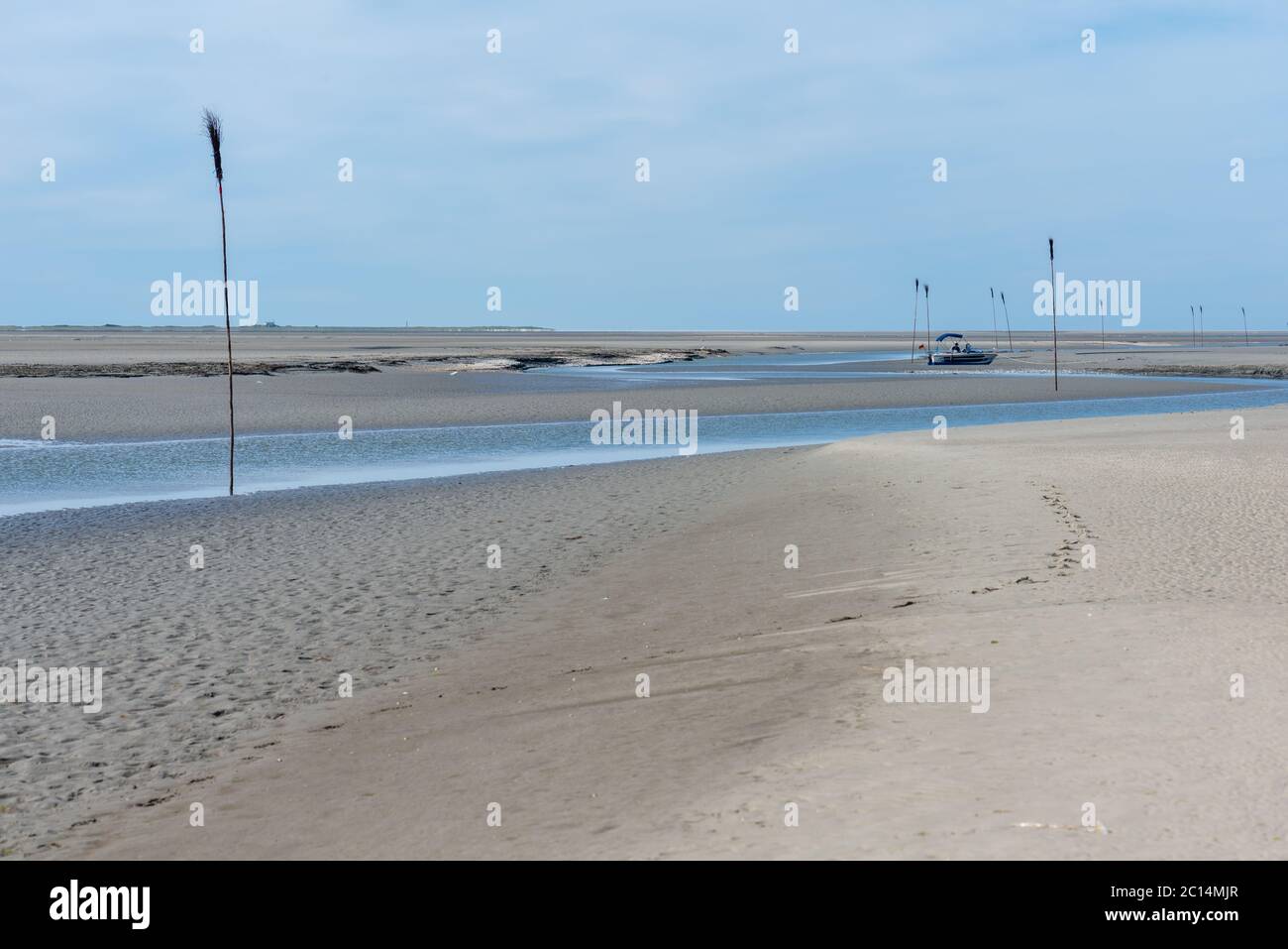 Insenature maree nel mare di wadden con bassa marea, Mare del Nord vicino all'isola di Neuwerk, Stato federale di Amburgo, Germania del Nord, Patrimonio Mondiale dell'UNESCO Foto Stock