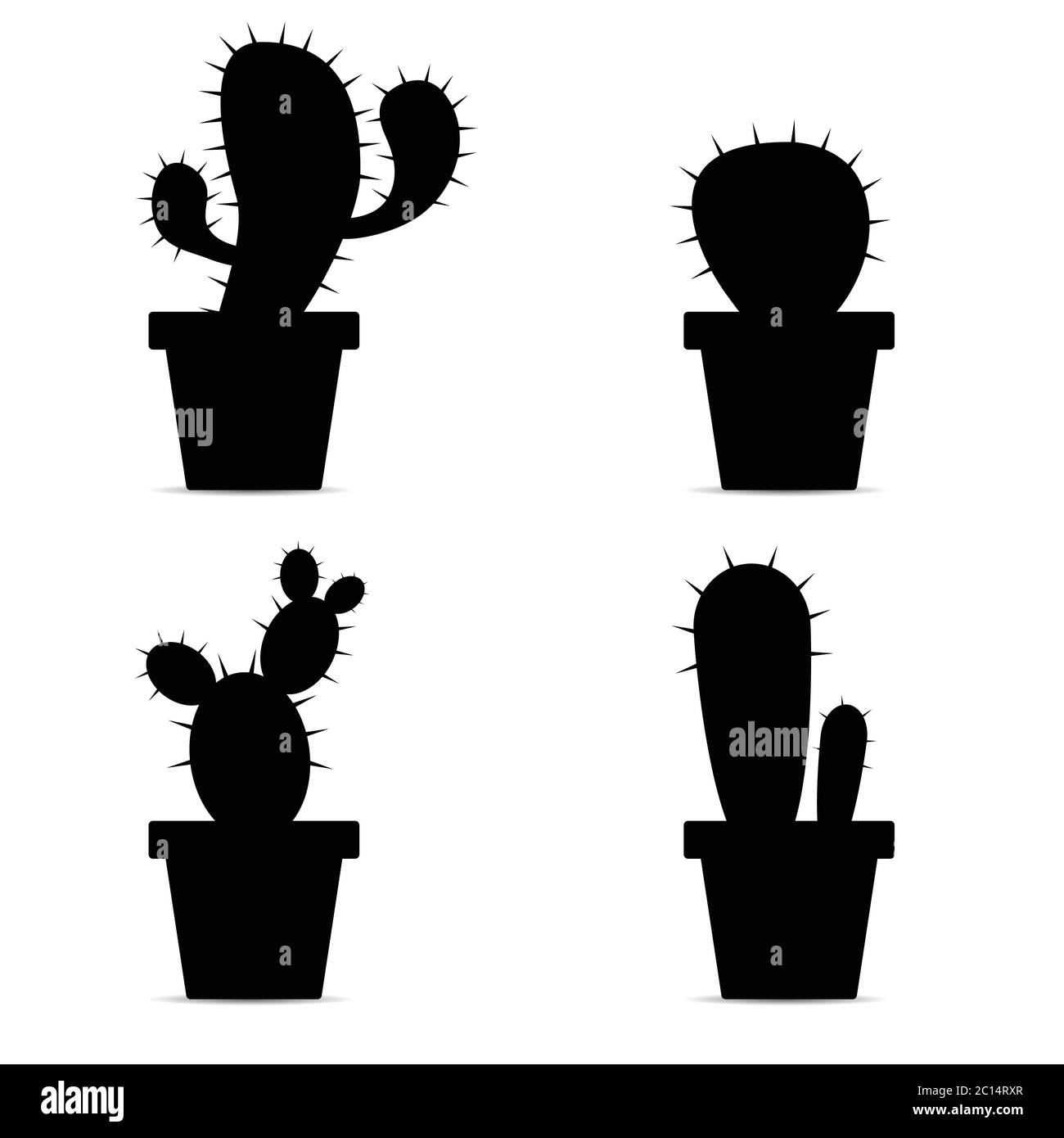 cactus in pentole nero silhouette vettoriale illustrazione su bianco Illustrazione Vettoriale