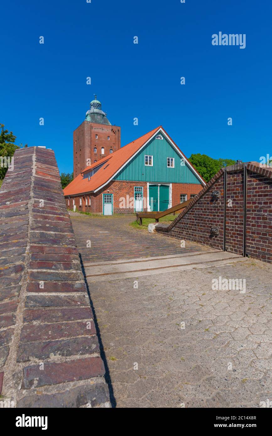 Il più antico faro della Germania, costruito nel 1380, isola del Mare del Nord di Neuwerk, Stato federale di Amburgo, Germania del Nord, Patrimonio Mondiale dell'UNESCO Foto Stock