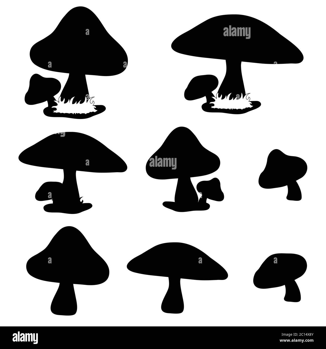 cartone animato a fungo in nero, figura di design silhouette Illustrazione Vettoriale