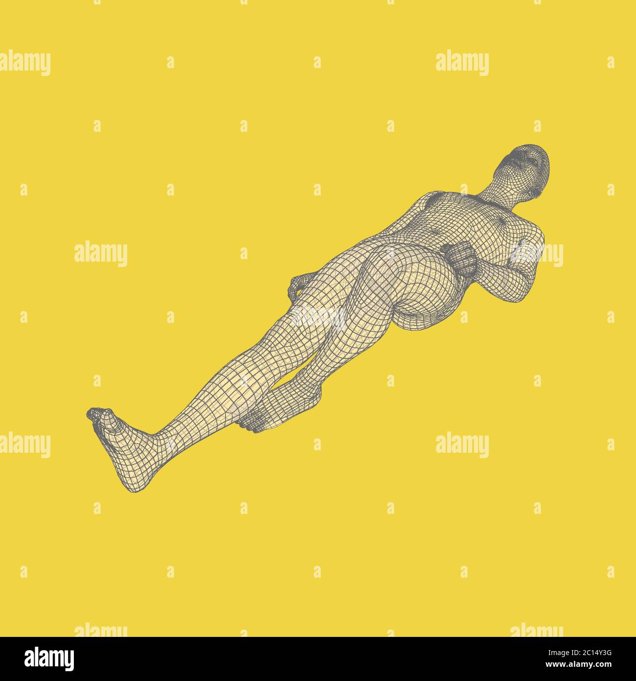 L uomo è sdraiato sul pavimento. Il tempo per rilassarsi. L'uomo rilassarsi e sognare. 3D il corpo umano modello. Illustrazione Vettoriale. Illustrazione Vettoriale