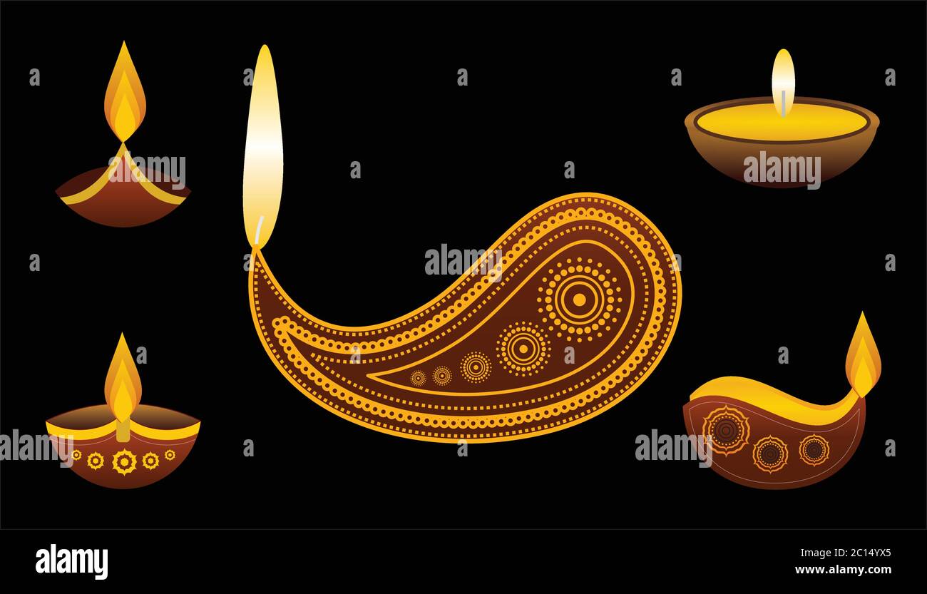 Bella diya decorativa felice diwali Illustrazione Vettoriale